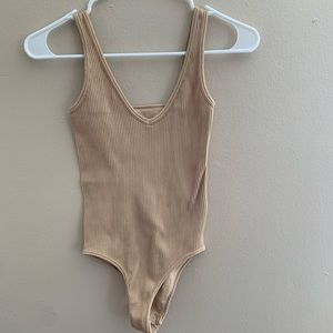 Sale nude ribbed v neck tank top bodysuit